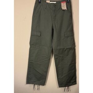 Levis 94 Baggy Cargo Pants Women 28x30 Olive Green Mid Rise Wide Leg Utility NEW